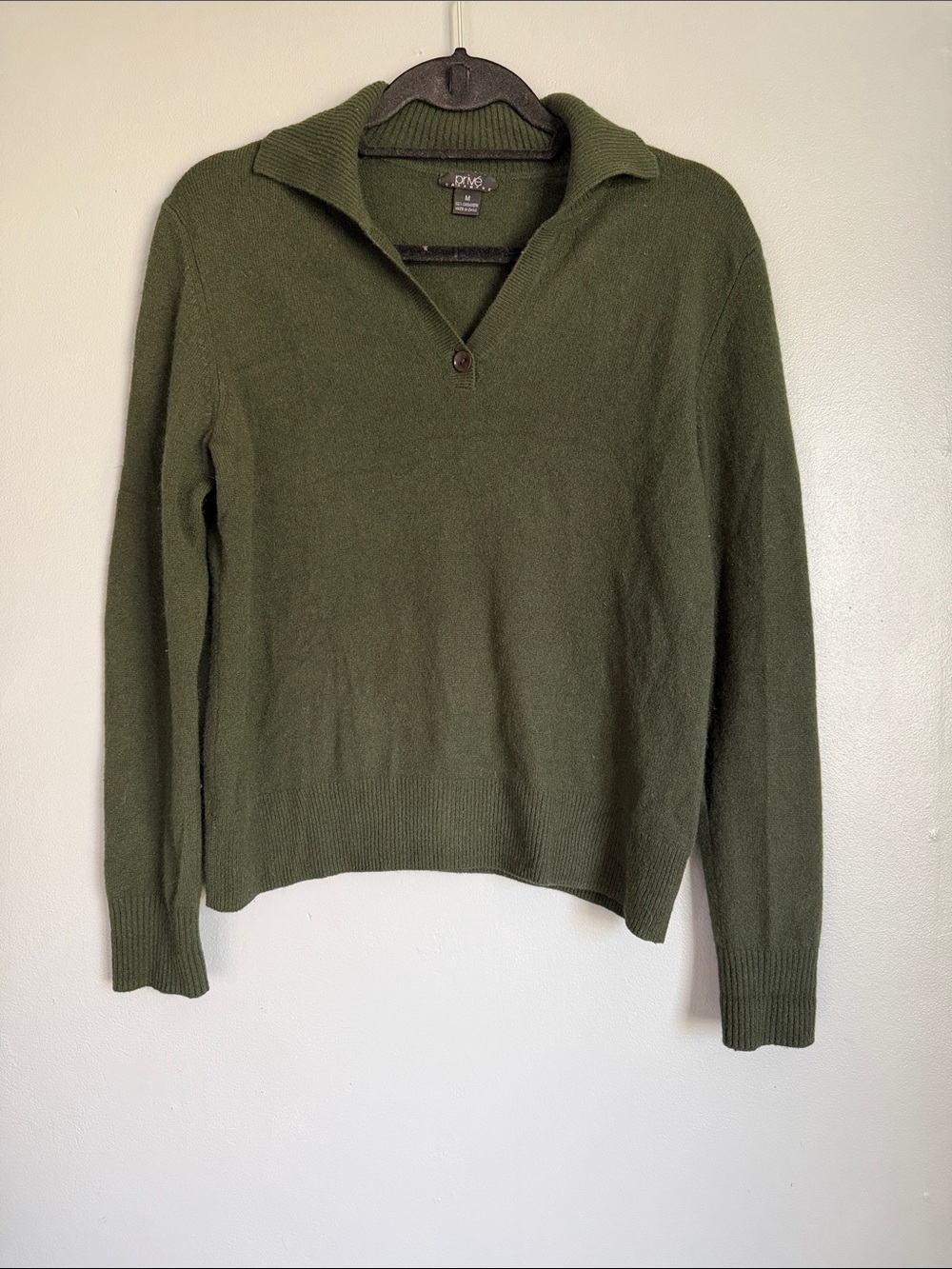 PRIVÉ 100% Cashmere Olive Green Collared Polo Pullover Sweater